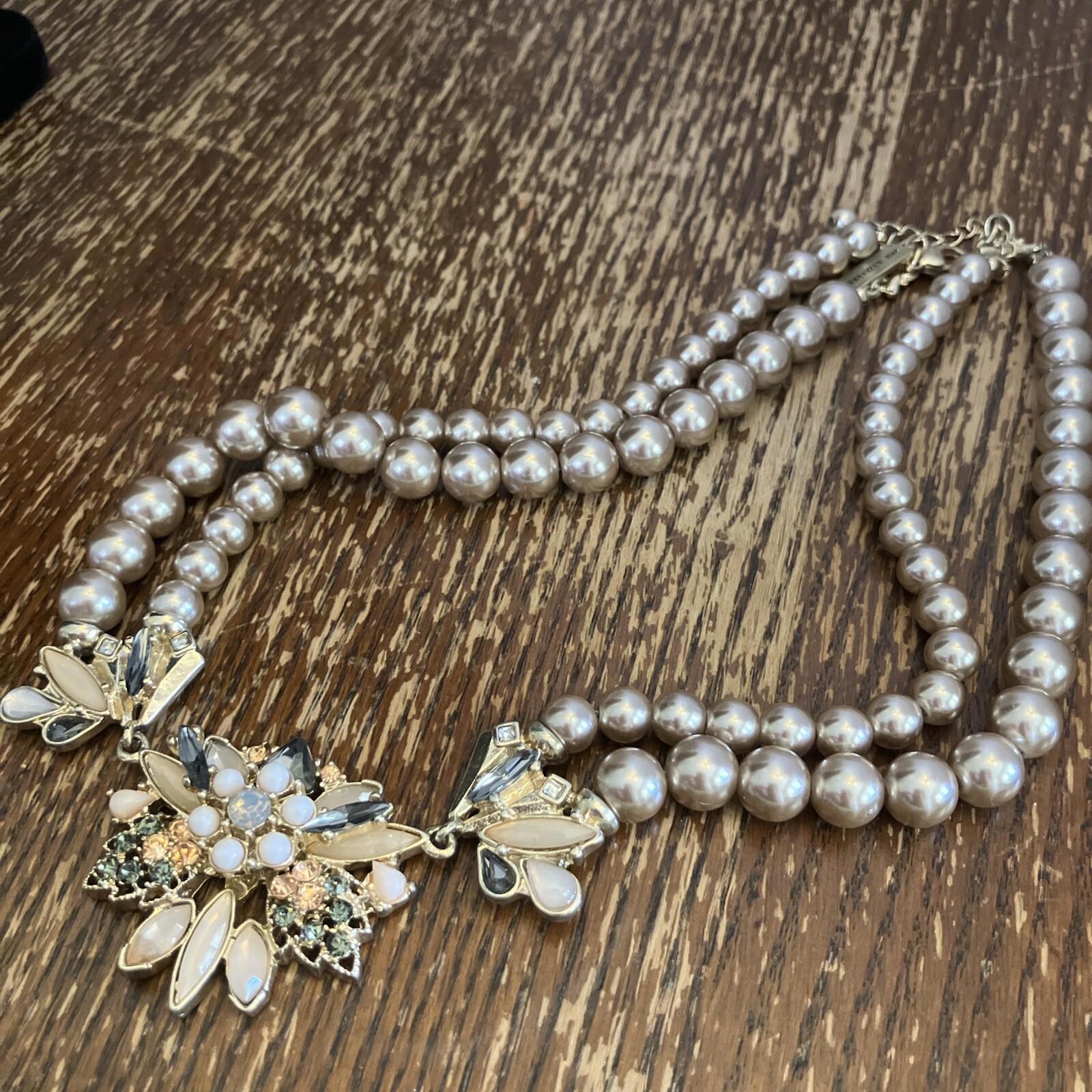 The Limited Necklace Statement Bib Colorful Crystal Flower Pearl Gold Tone 18”